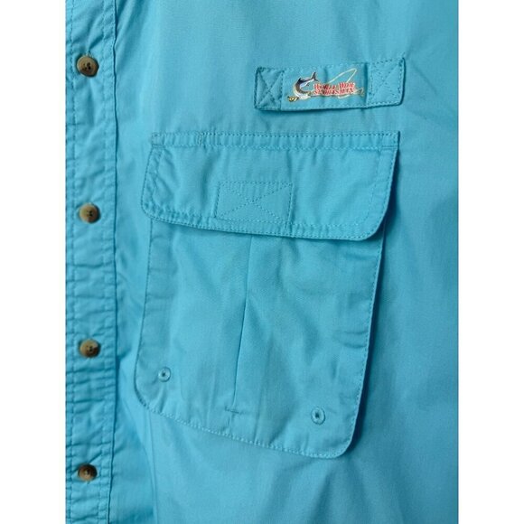 World Wide Sportsman Teal Short Sleeve Fishing Shirt 2XL Button-Down Pockets - Picture 12 of 13